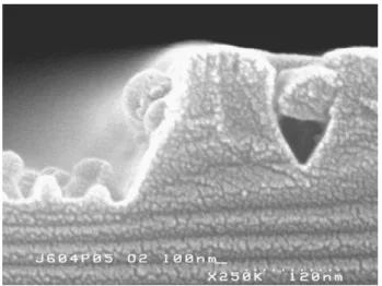 Fig. 13. Silicon trenches etched with a TiN hard mask using the baseline etch process.