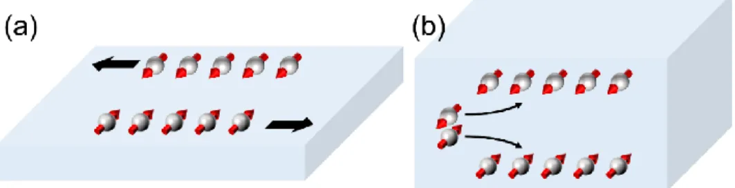 Figure 3. Schematics of (a) Rashba-Edelstein effect and (b) spin Hall effect 