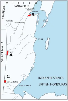 Figure 1. Proposition de création de trois réserves indiennes à la fin du XIX e  siècle Transcription à partir de la carte comprise dans le dossier du 28 septembre 1888, Acting governor Hubert E.N