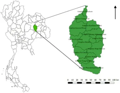 Figure 7. Mahasarakham map with its 13 districts on the right side, Thailand. 
