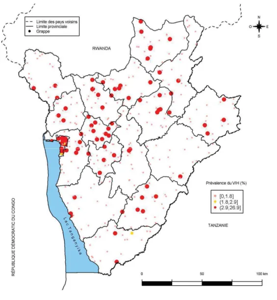 Figure 9 : Prévalence du VIH par grappe au Burundi, EDS 2010 