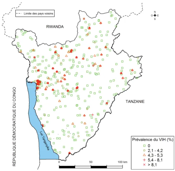 Figure 17 : Tendance spatiale de la prévalence du VIH au Burundi, 2010 