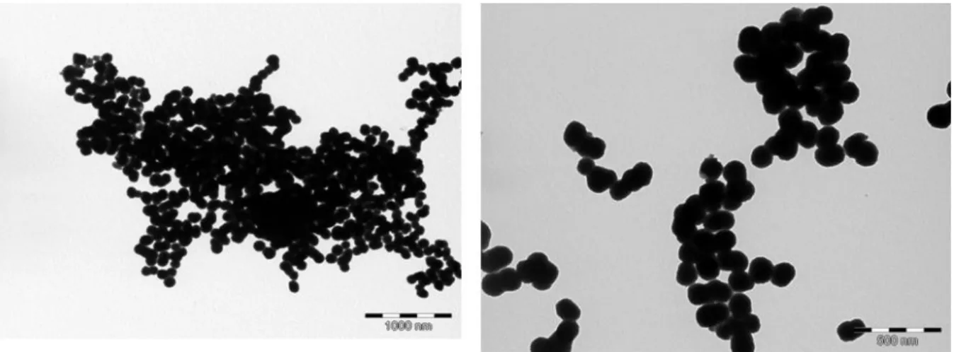 Figure 2.35: TEM images of Rh NPs obtained with 0.2 equivalent of dppb ligand in toluene  at two different magnifications