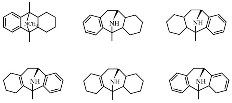 Figure 2.11 Exemples de dérivés du dibenzocycloalcène possédant un pont amino. 