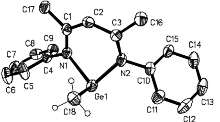 Figure 3 : Solid state structure of L 2 (Me)Ge (ellipsoids are drawn at 50 