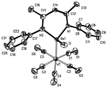 Figure 11: Crystal structure of L 2 (I)GeW(CO) 5  (ellipsoids are drawn  50% probability level)