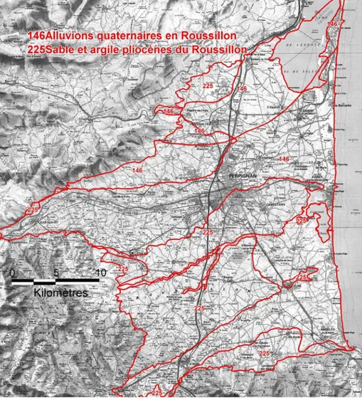 Figure 1.3 : Localisation des aquifères dans la plaine du Roussillon, Département des Pyrénées Orientales  (AERMC et al., 2003) 