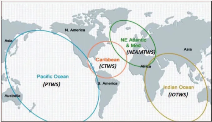 Figure 5. Les quatre systèmes d’alerte aux tsunamis de la COI/UNESCO. Source :  IOC/UNESCO.