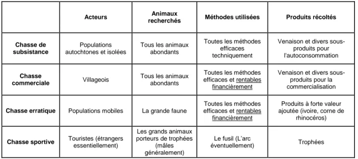 Tableau 10 : Les différents types de chasse en Afrique centrale 