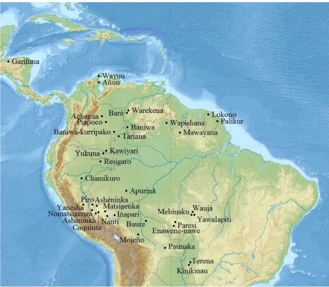 Figure 1: Localization of Arawakan languages 