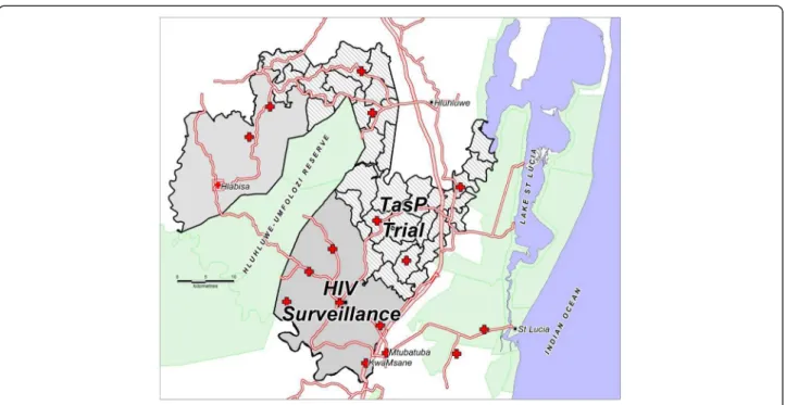 Figure 2 ANRS 12249 TasP Trial clusters within Hlabisa sub-district (South Africa).