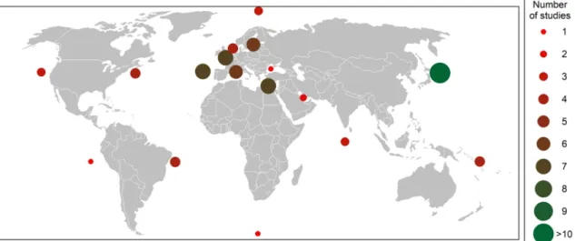 Fig. 1 Evolution in the published studies on microplastics in seawater from 2004 to 2018