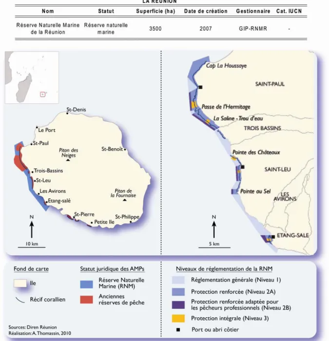 Figure 2-4 : Aires Marines Protégées et Réserve Naturelle Marine à La Réunion  5.  Depuis 2007 : Vers l’élaboration d’un plan de gestion pour la RNM 