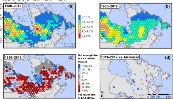 Figure 2.2. Observed versus LPJ-LMfire-simulated annual burn rates across eastern boreal Canada