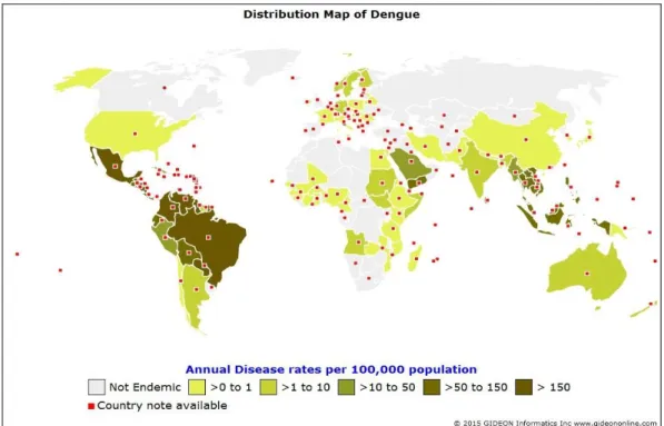 Figure  14:  Endemic  or potentially  endemic  to 144  countries  of  Dengue  transmission,  2015 (23) 