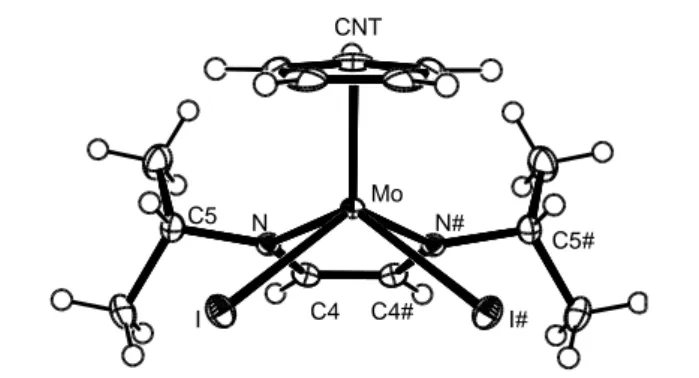 Figure 3.  An ORTEP view of compound CpMoI 2 (iPr 2 dad). 