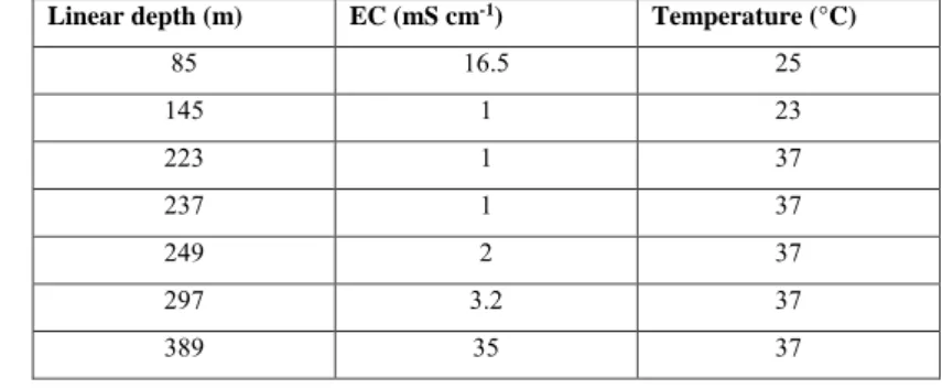 Table 2 Water temperature and electrical conductivity from the exploratory drilling F13 274 