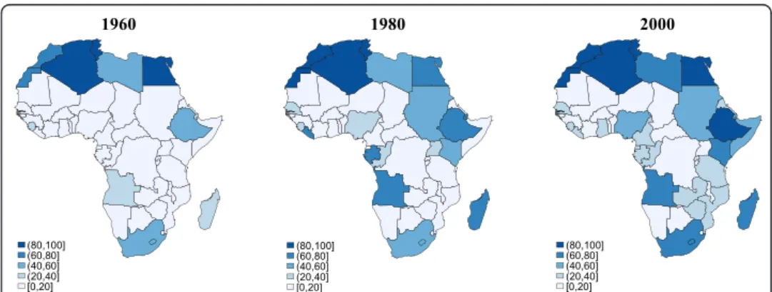 Figure 3 also shows that extra-continental emigration intensities are highest in North African countries