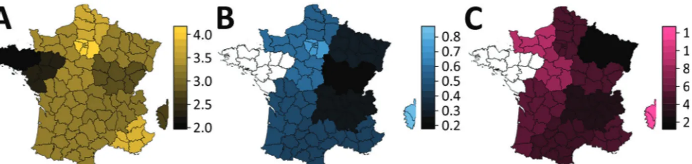 Figure 2. Regions of France in study of rapid spread of SARS-CoV-2 variants, January 26–February 16, 2021