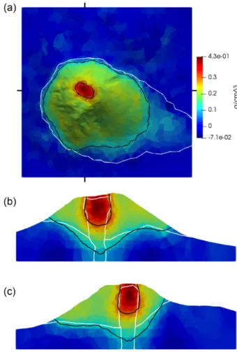 Figure 14. The density model recovered from joint inversion for a single density model and offset remainder of 0 g cm − 3 
