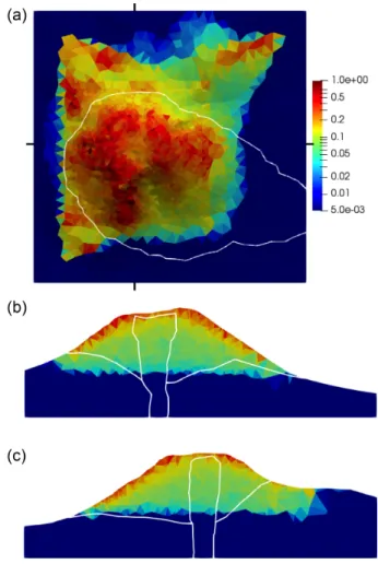Figs 9 and 10 show the results of inverting the gravity data: Fig. 9 shows predicted and residual data maps; Fig
