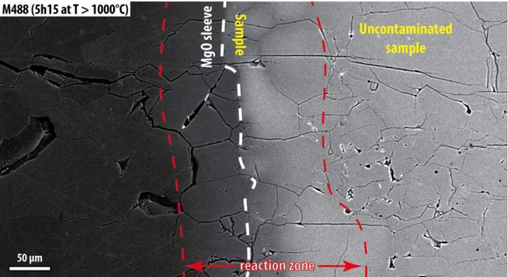 Fig. SI  1: SEM image of the sample periphery in contact with the MgO sleeve. Contamination (MgO from the sleeve to 