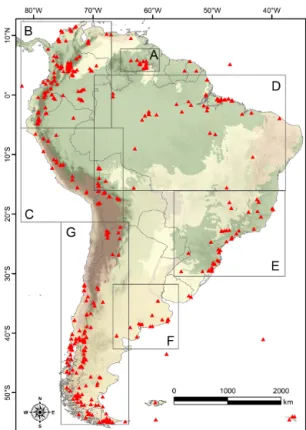 Figure 6. Map showing the location of LAPD pollen records that cover the last 2 kyr (after Flantua et al., 2015)