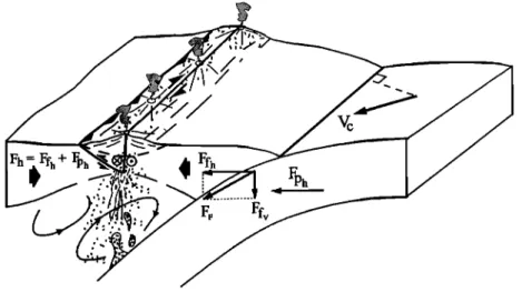 Figure  13. Compressional  subduction  regime  and  high  interplate  friction  in an oblique  subduction  zone