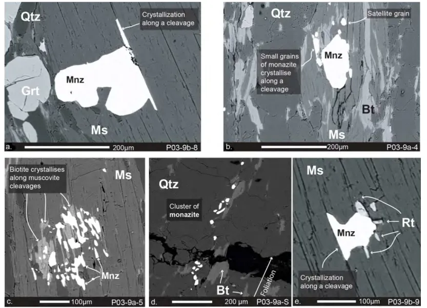 Fig. 3BSE images of monazite from the Rhodope samples (Didier et al. 2014) 