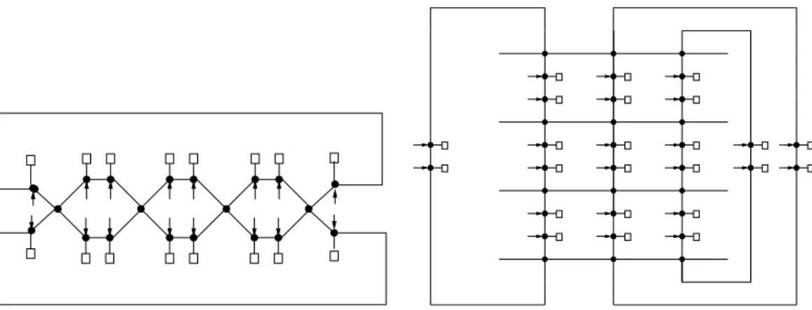 Fig. 3: A valid (16,4,4)-network and a valid (24,6,6)-network.