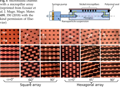 Fig. 5 Snapshots of nanoparticle deposits around micropillars (reprinted from Ezzaier et al