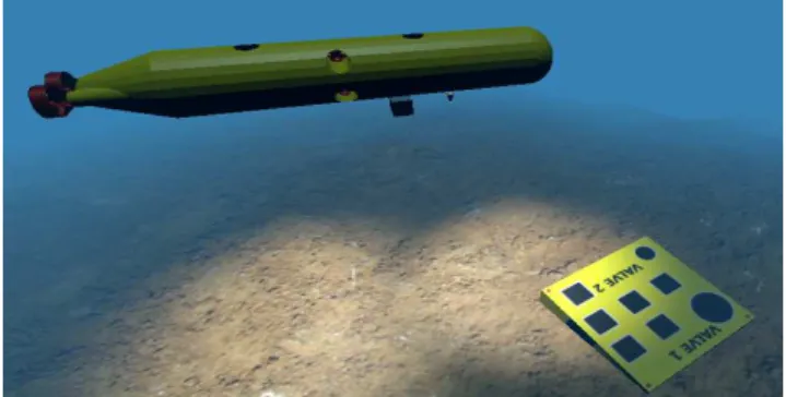 Fig. 3. Vehicle visualised in the simulated sea bottom environment above the visual target
