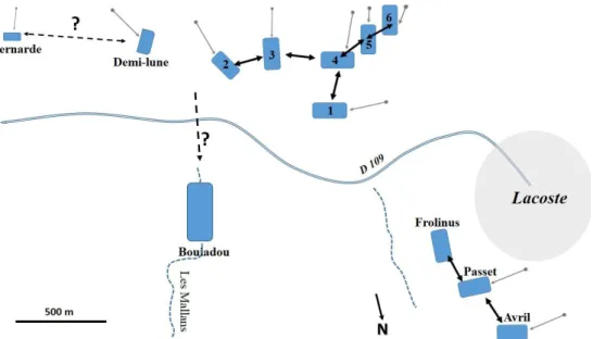 Figure 6 : Représentation binaire des bassins et ruisseaux assurant des connections potentielles pour  les salamandres  et  tritons  du  secteur  de  Lacoste