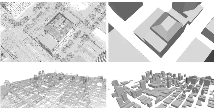 Figure 5. Close-ups on the reconstructed models. From top to bottom : multi-level building (Portland), urban landscape (San Diego)