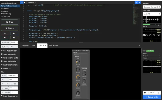 Fig 1: the online FAUST IDE showing a default GUI for testing the compiled code. 