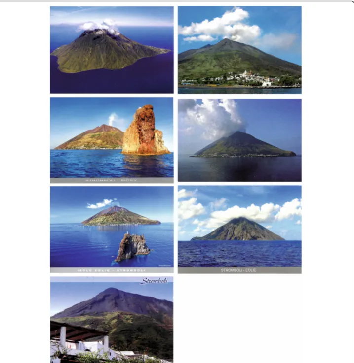 Fig. 3 All postcards available for sale on Stromboli in September 2018 depicting the Island