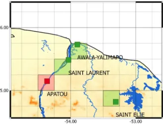 Figure 4. Diagram showing the calibration set (green) and validation set (red) for a hydroclimatic  zone of four daily rain gauges with the TRMM-TMPA 3B42V7 grid