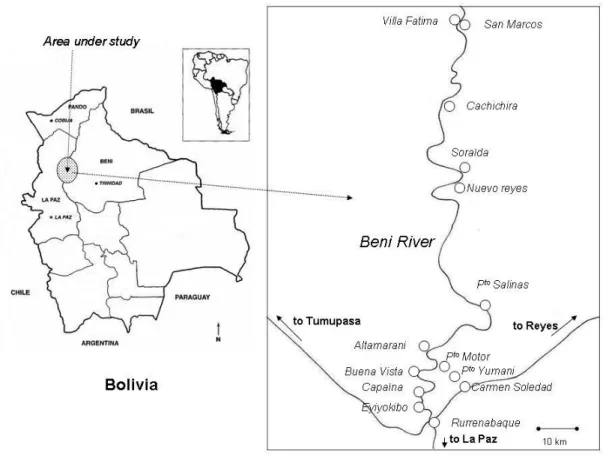 Figure 1: Map showing the location of the different communities (after GPS reading) 