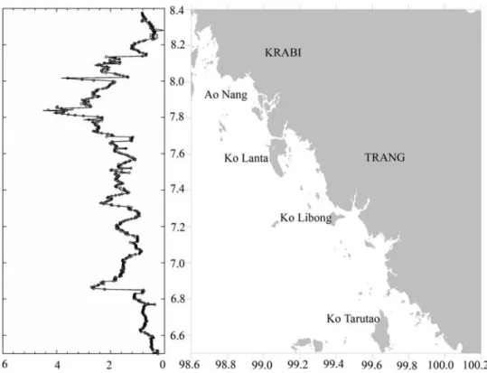 Figure 5. Initial surface elevation for tsunami source developed by Grilli et al. [2007] on the basis of five Okada [1985] dislocation segments (S1 – S5; Table 1), in the fine computational grid