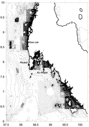 Figure 6). These two coastal data sets allow 15 and 9 observations between two grid points for the topography