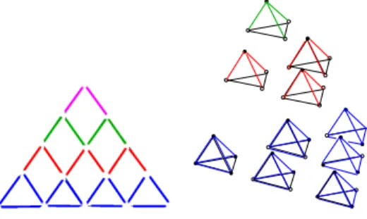 Figure 4: The sets X 1 (F ;Q 3 ) for a 2-simplex F (on the left) and X 1 (T , Q 2 ) for a 3-simplex T (on the right) for a uniform distribution of points.