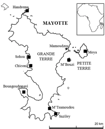 Fig. 1. Map of Mayotte showing the study sites of V. humblotii.