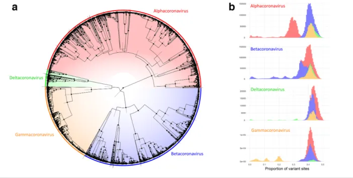 Fig. 4. Comparative analysis of 3155 partial RdRp sequences belonging to members of the Orthocoronavirinae