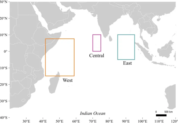 Fig 1. Skipjack tuna (Katsuwonus pelamis) sampling locations across the equatorial Indian Ocean