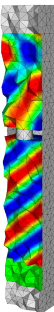 Figure 10: Field map of the Fourier transform of E x for the color filter setup. The device is illuminated from below by a monochromaticplane wave with incidence angle θ = 30 ◦ .