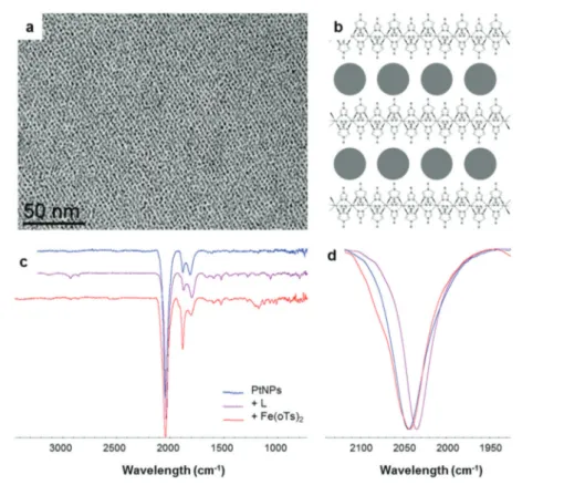 Fig. 2 Hybrid self assembly made of Pt nanoparticles (NPs) and FeL 3 coordination polymers