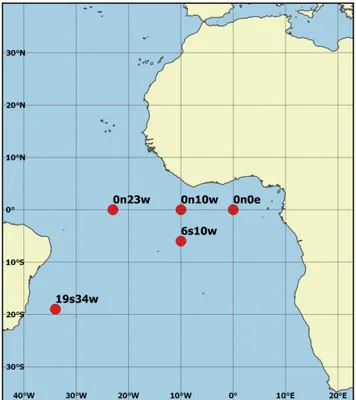 Figure 1. Location of the five PIRATA buoys used in this study.