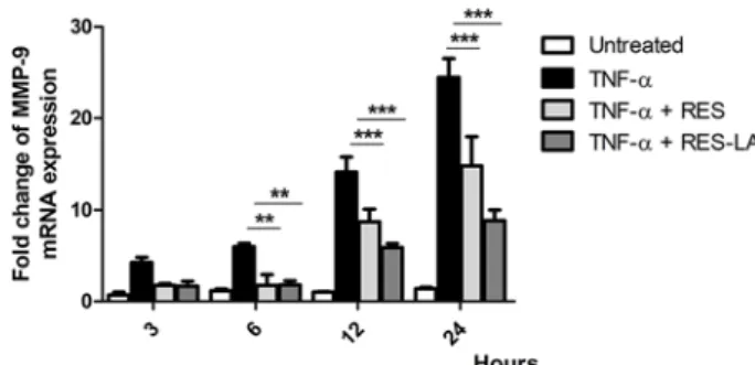 Figure 7. MMP-9 mRNA expression in RES- and RES-LA-treated monocytes
