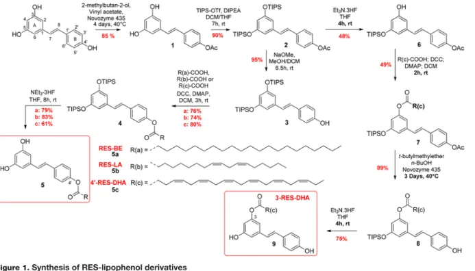 Figure 1. Synthesis of RES-lipophenol derivatives