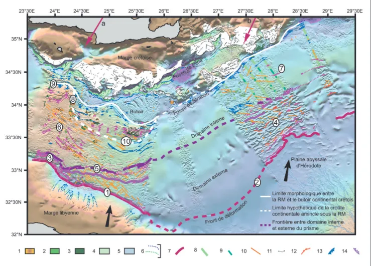 Fig. 7 – Schéma structural interprétatif des domaines central et oriental de la ride méditerranéenne